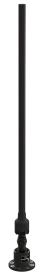 A render of a long thin pole-shaped vertical black antenna with a spring at the base and beneath the spring is a platform that is slightly wider in circumference than the pole portion, for mounting on structures.